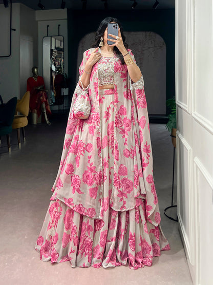 RangBhoomi Pastel Cape Style Lehenga - Ready-to-Wear Embroidered Set