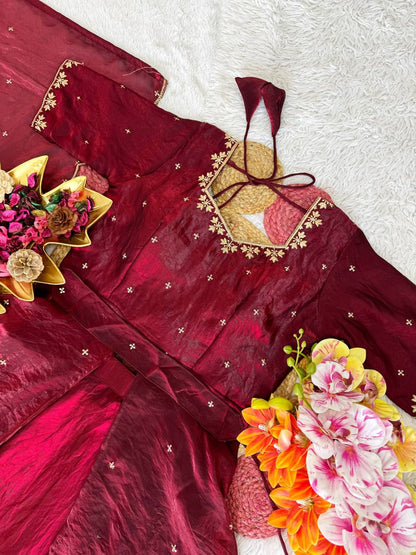RangBhoomi Heavy Space Silk Double-Frill Lehenga Choli Set — Sequined Embroidery, Ready-to-Ship Rakshabandhan Special