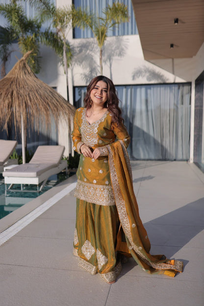 Premium Ready-to-Wear Top, Bottom, and Dupatta Set Collection 2026 – Elegant Embroidered Fendi Chiffon Ensemble