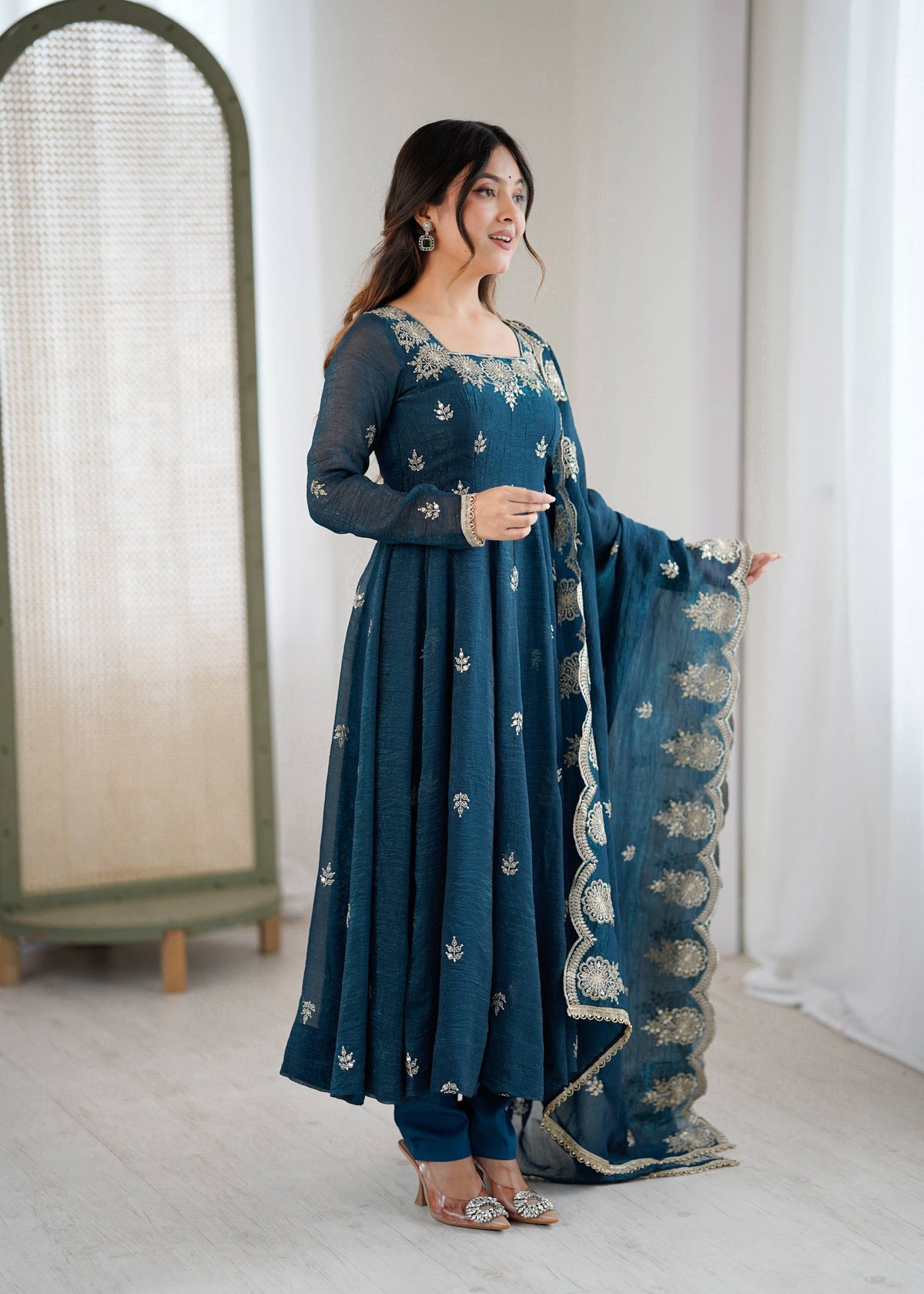RangBhoomi Elegant Embroidered Sequence Designer Anarkali Three Piece Set