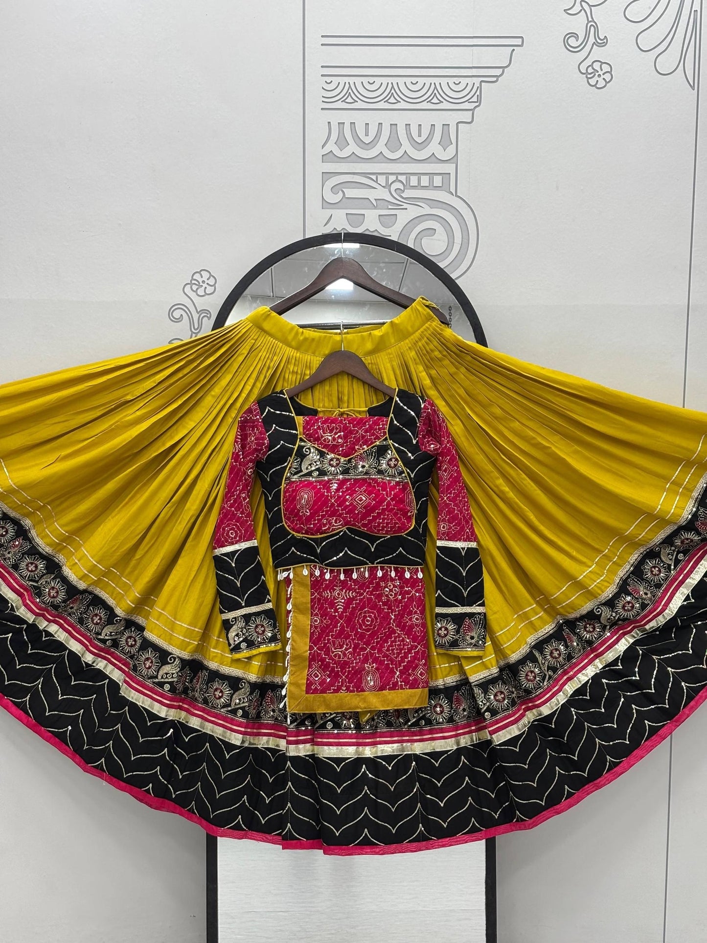 RangBhoomi Navratri Special Pure Cotton Embroidered Lehenga Choli with 6m Flair and Heavy Dupatta
