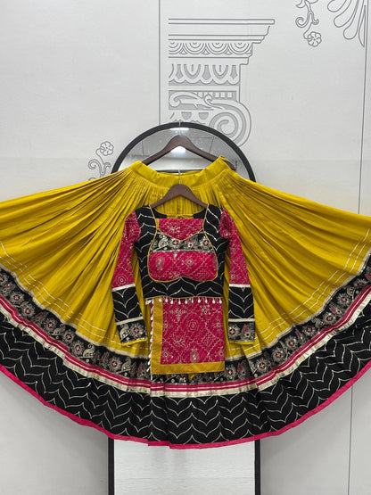 RangBhoomi Navratri Special Pure Cotton Embroidered Lehenga Choli with 6m Flair and Heavy Dupatta