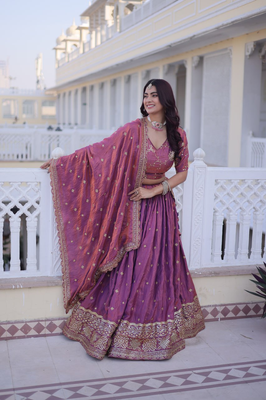 RangBhoomi Elegant Lehengha Choli Dupatta Set in YSL Silk with Sequins and Zari Embroidery
