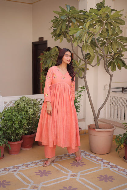 Premium Ready-to-Wear Embroidered Cotton Kurti with Matching Cotton Pants