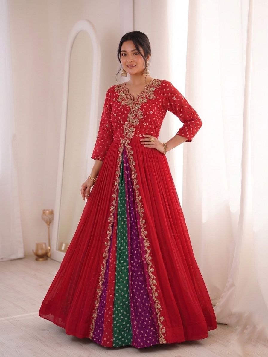 RangBhoomi Ethnic Anarkali Collection in Pastel Hues with Golden Embellishments