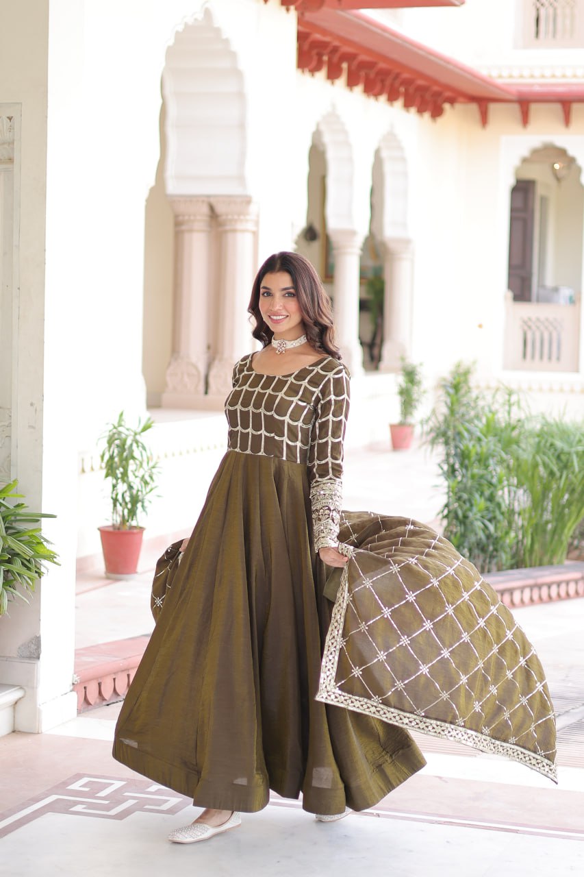 RangBhoomi Premium Ready-to-Wear Embroidered Gown and Dupatta Set