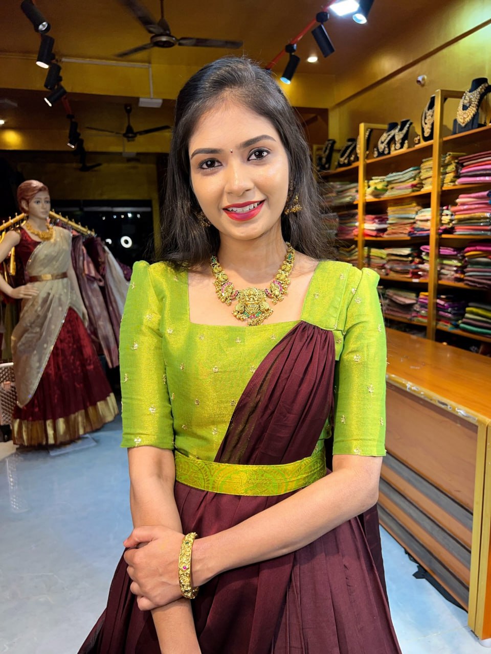 RangBhoomi Premium 5000 Series Elegant Natural Crepe Silk Ethnic Ensemble with Beaded and Threadwork Detailing