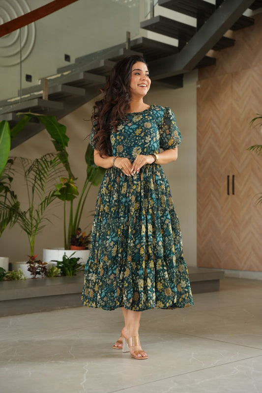 Premium Fully Flared Printed Georgette Gown