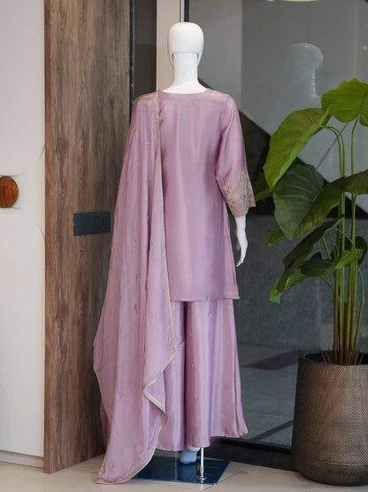 RangBhoomi Designer Festival Ensemble - Embroidered Chinon Top with Rangoli Crush Palazzo & Dupatta