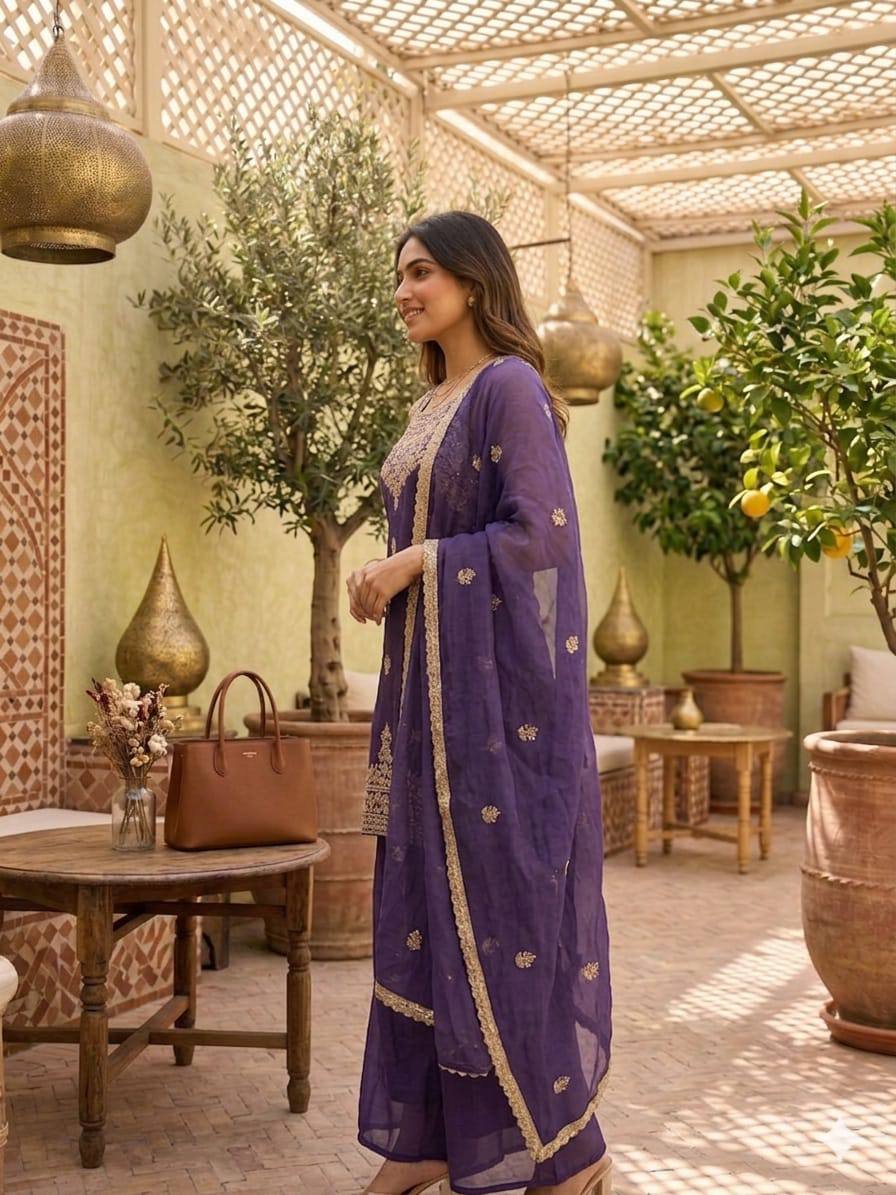 Designer Fusion Style Luxury Edition – Elegant 2-Tone Ensemble with Embroidery and Sequins