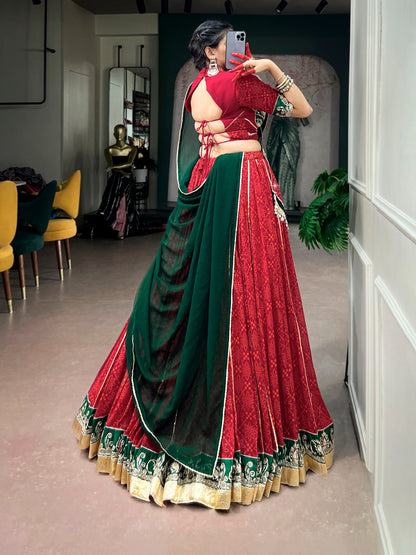 RangBhoomi Navratri 2026 Georgette Bandhej Foil Print Lehenga Set with Mirror Lace Dupatta