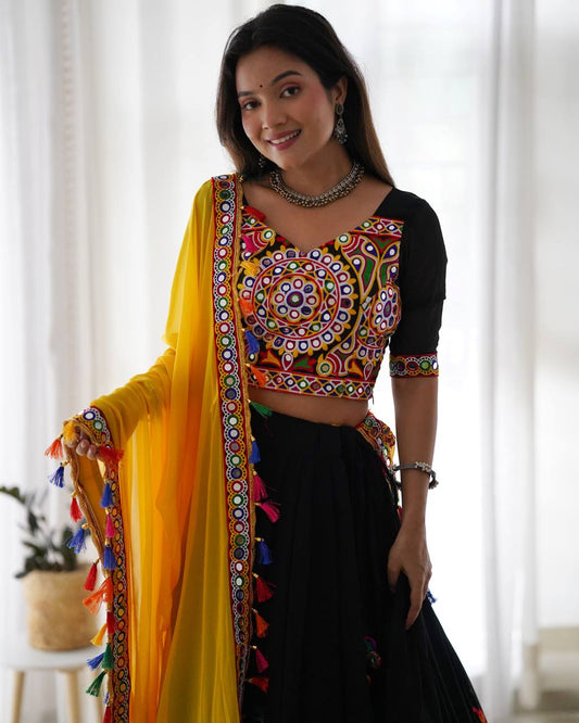 RangBhoomi Elegant Faux Georgette Mirror-Work Lehenga Set for Festive Celebrations