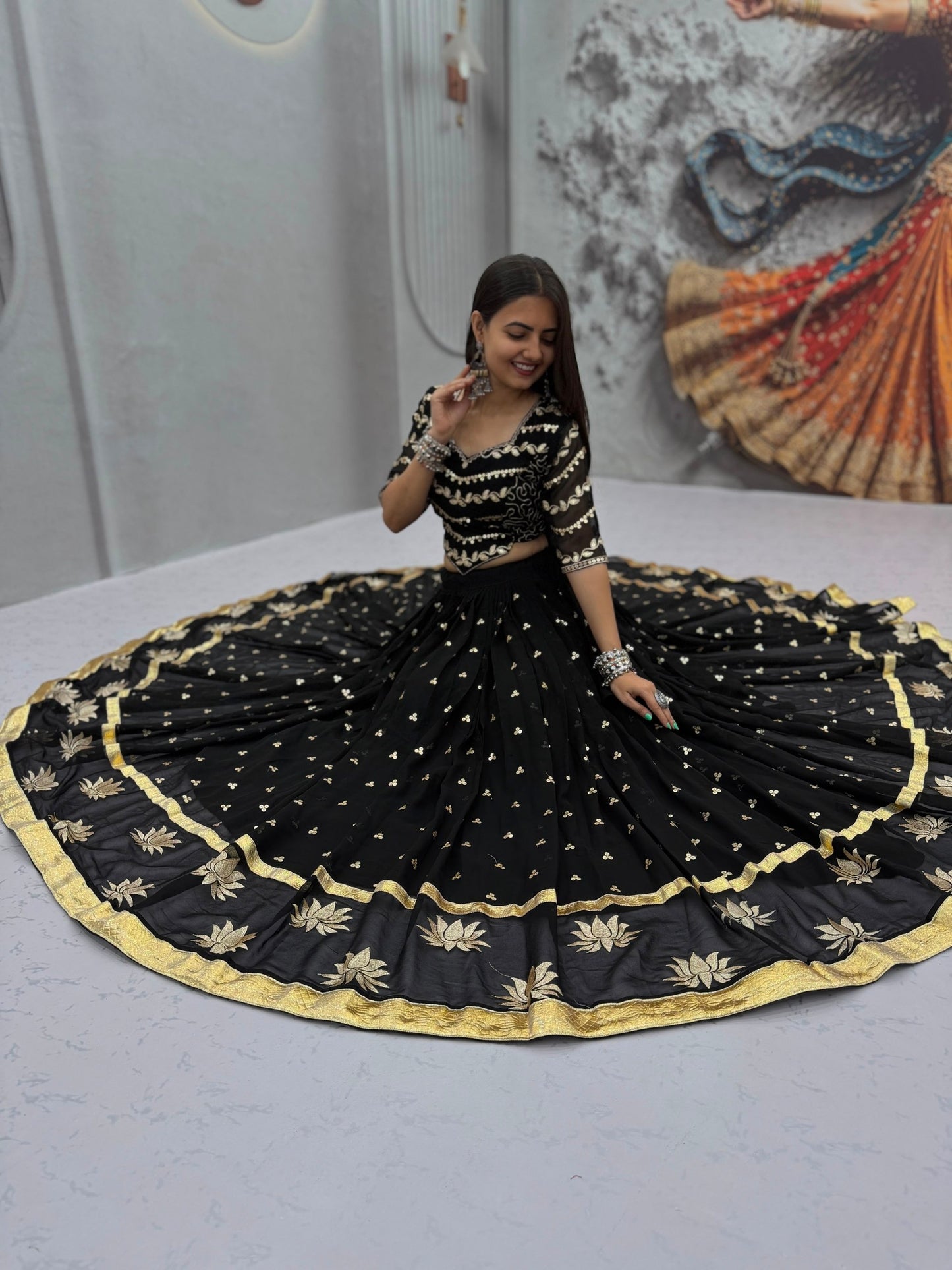 RangBhoomi Navratri Vintage Chaniya Choli – Big Flair 6M Fox Georgette Lehenga Choli