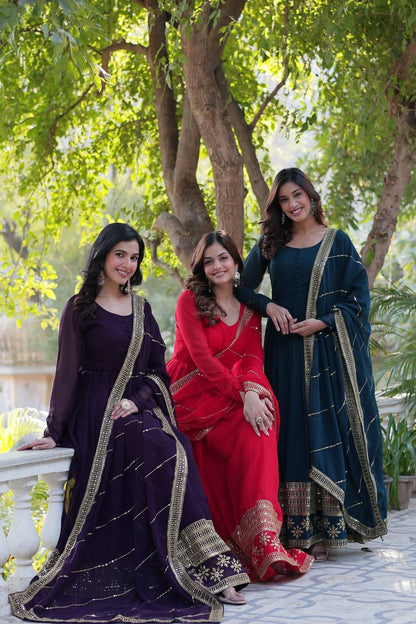 Embroidered Faux Blooming Gown with Dupatta