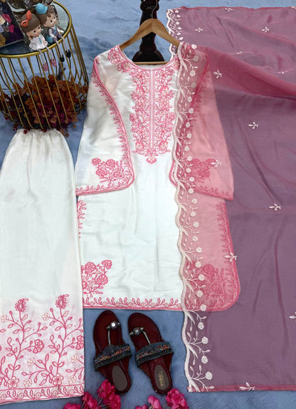 Elegant Party Wear Set Featuring Premium Roman Glass Embroidered Top with Fancy Bell Sleeves and Stylish Palazzo Pants with Dupatta