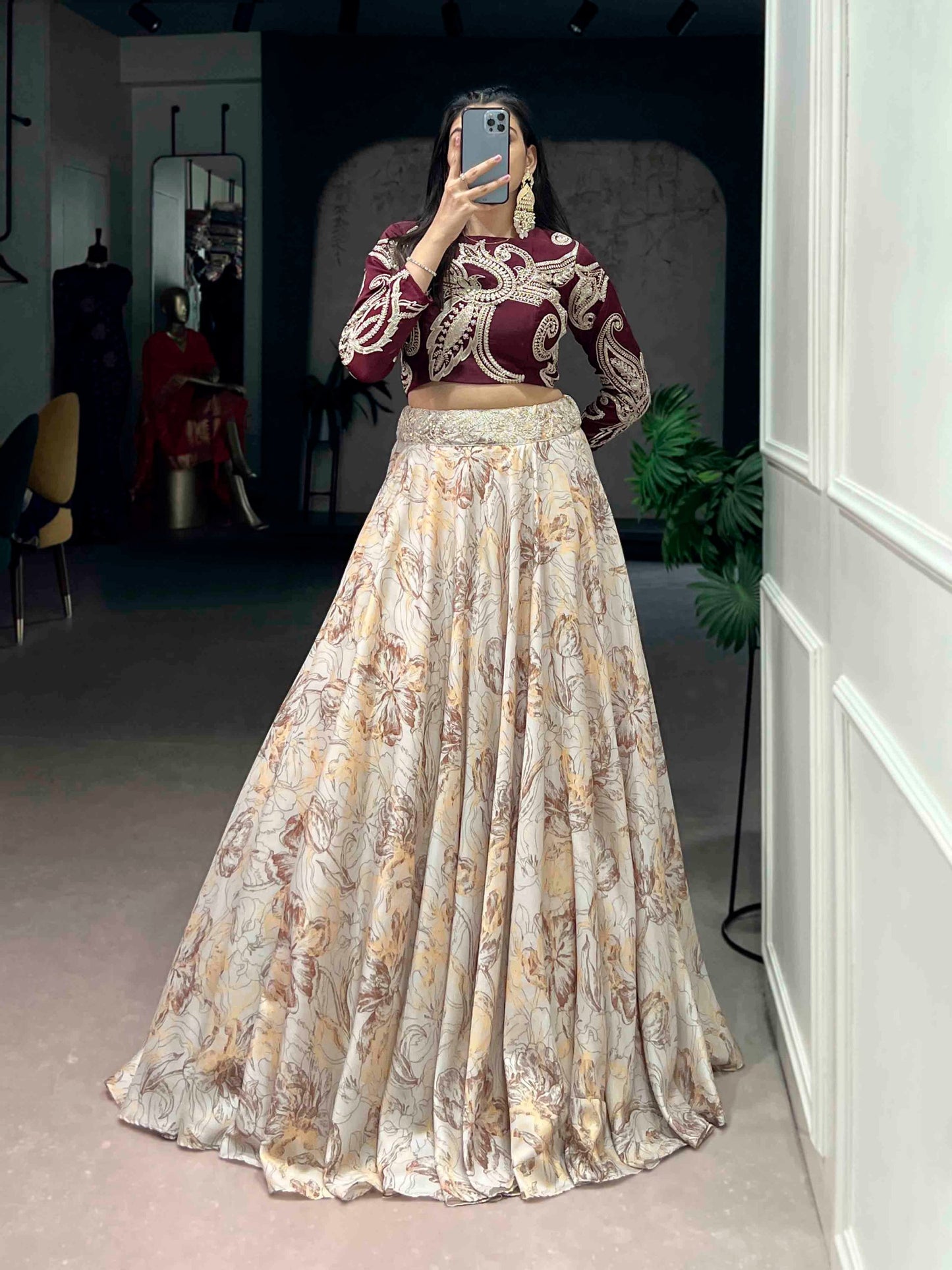 RangBhoomi Premium Co-ord Set: Tasar Silk Embroidered Lehenga with Sequined Blouse