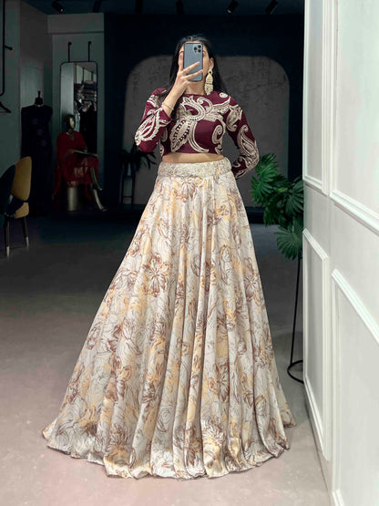 RangBhoomi Premium Co-ord Set: Tasar Silk Embroidered Lehenga with Sequined Blouse