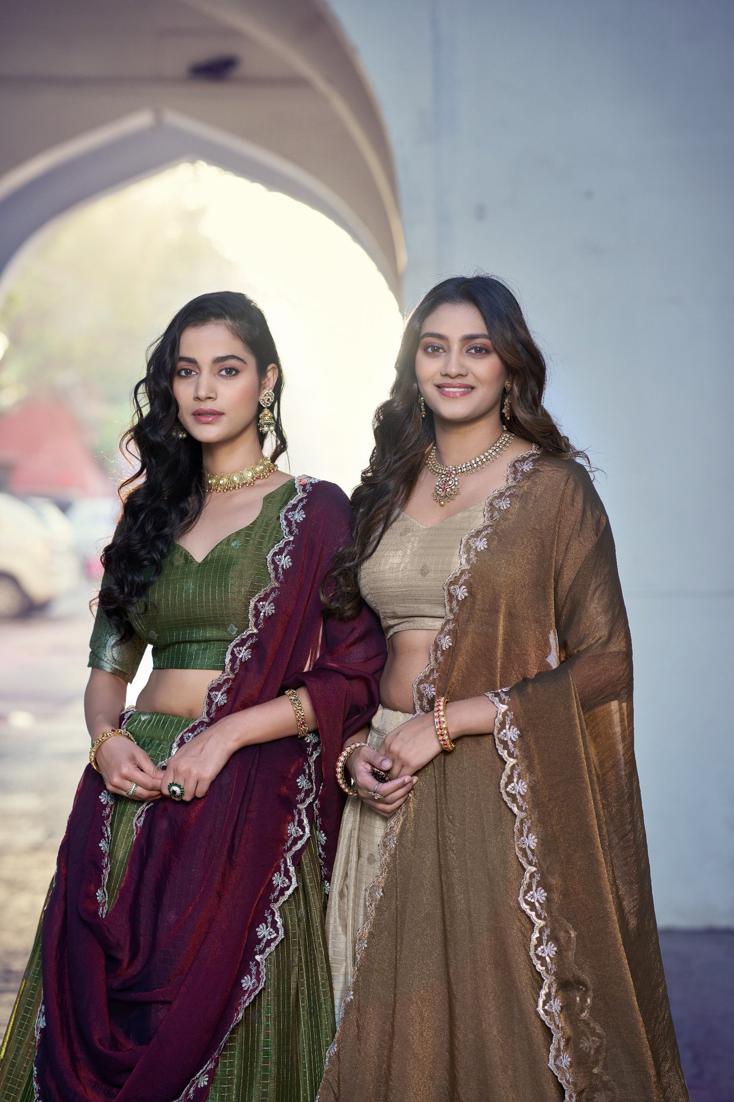 RangBhoomi Chinon Checks Langa Davani Lehenga Set