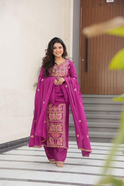 RangBhoomi Elegant Ready-to-Wear Top, Pant, and Dupatta Set with Intricate Multi-Thread Embroidery 2026 Collection