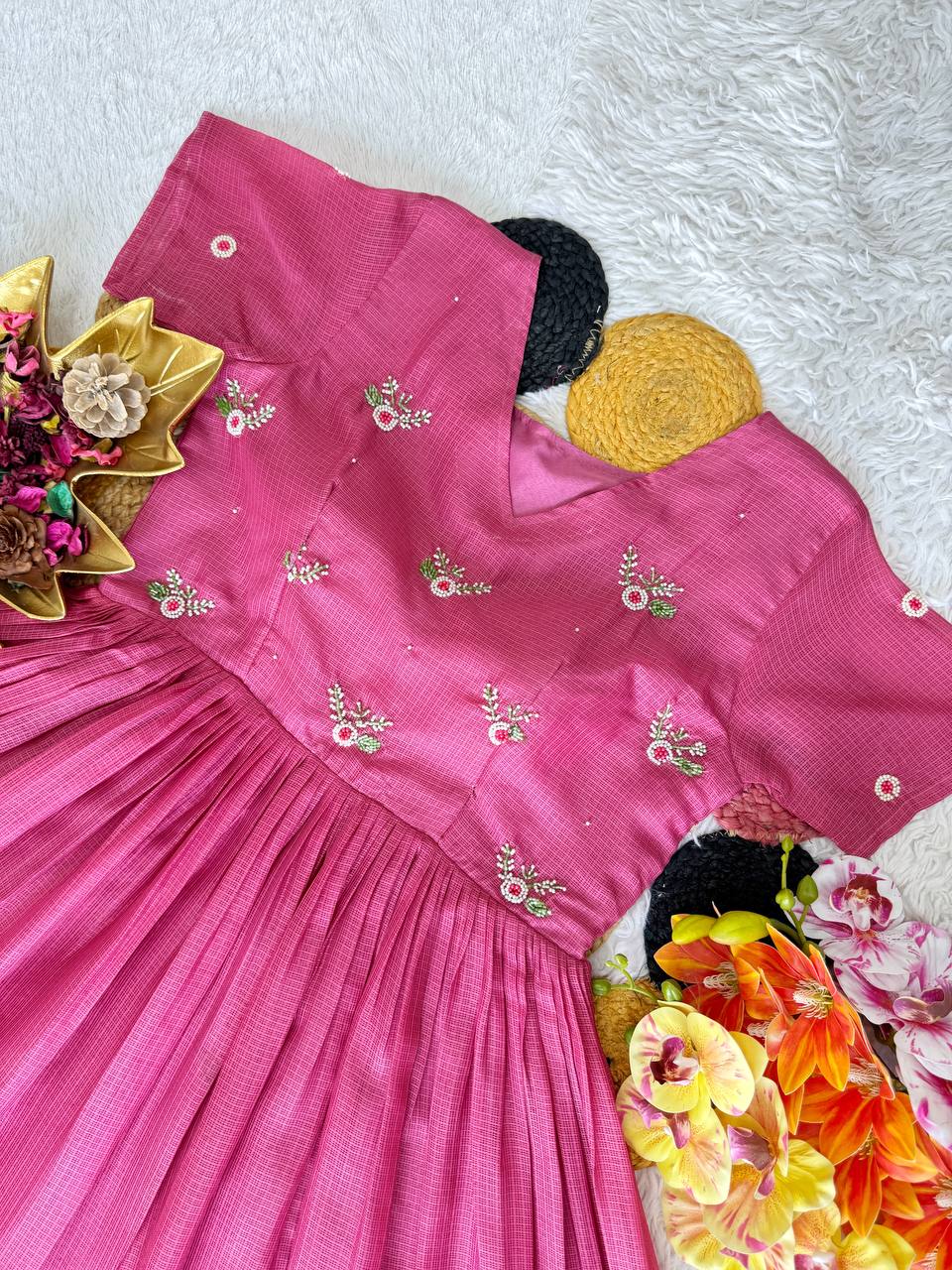 Summer Special Maggam Embroidered Kota Check Gown – Elegant Festive Wear by RangBhoomi