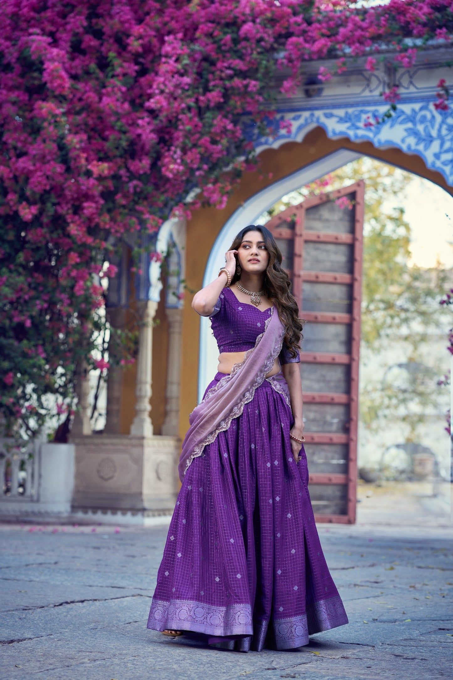 RangBhoomi Chinon Checks Langa Davani Lehenga Set