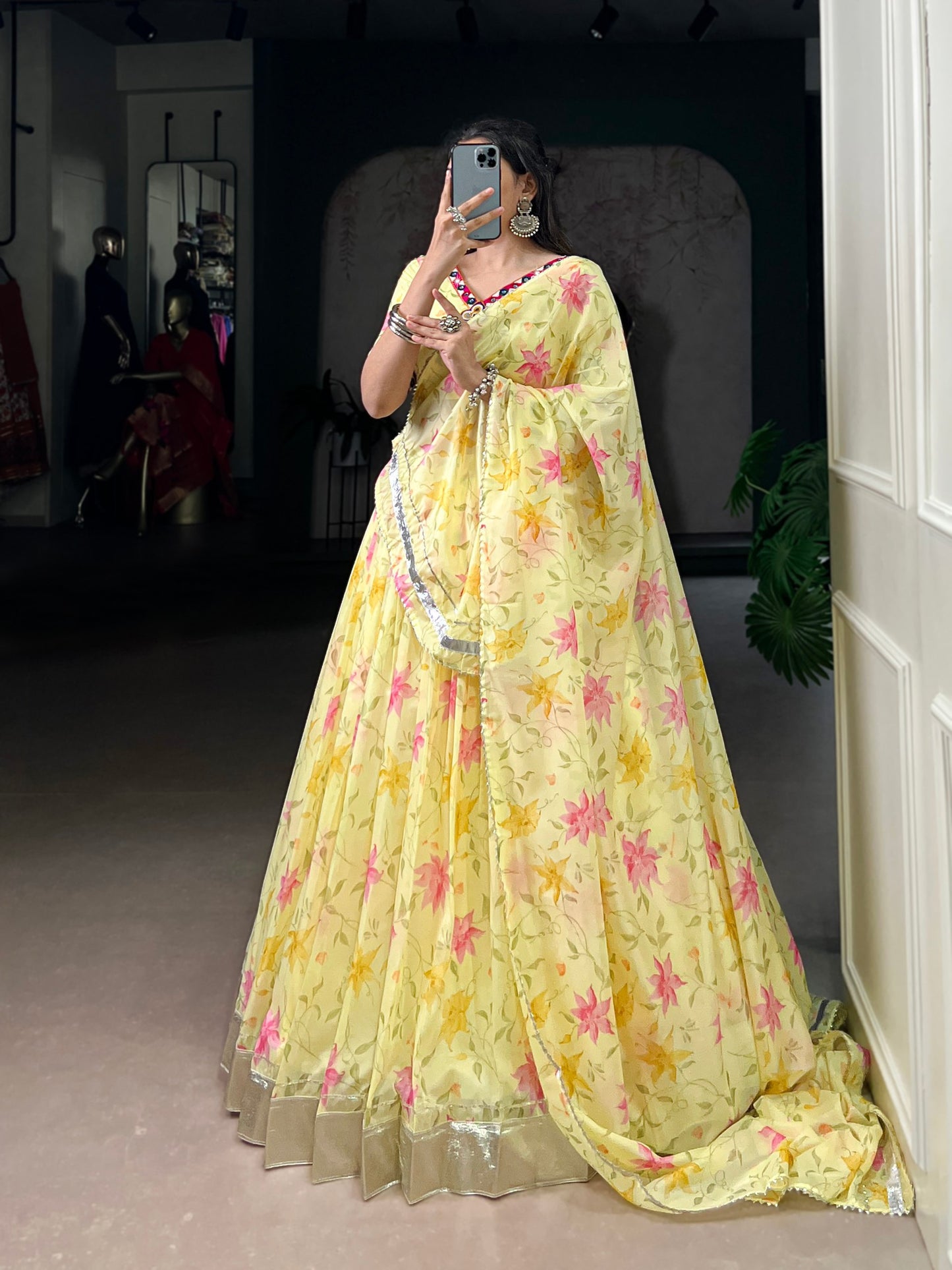 Celebrate Tradition Elegantly with a Floral Tabby Silk Lehenga Perfect for Festive Occasions