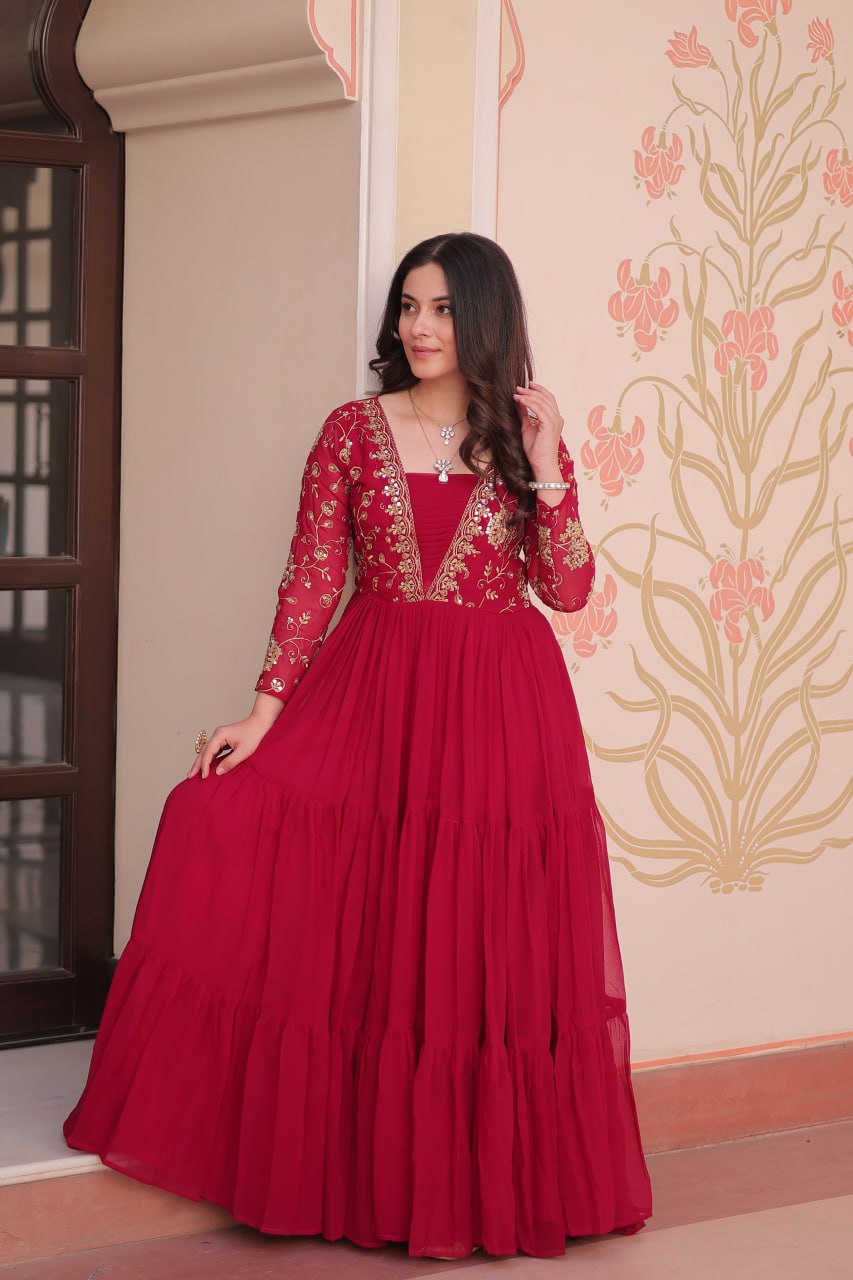 Premium Sequined & Zari Embroidered Gown - Shop Now