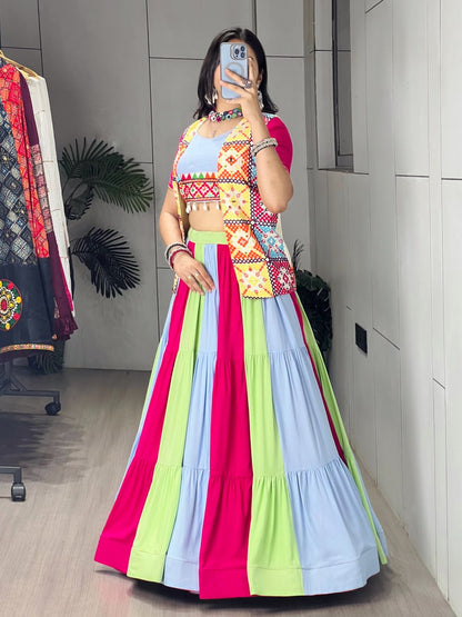 RangBhoomi Multicolor Mirror-Work Lehenga Choli Set — Festive Navratri Garba Ensemble