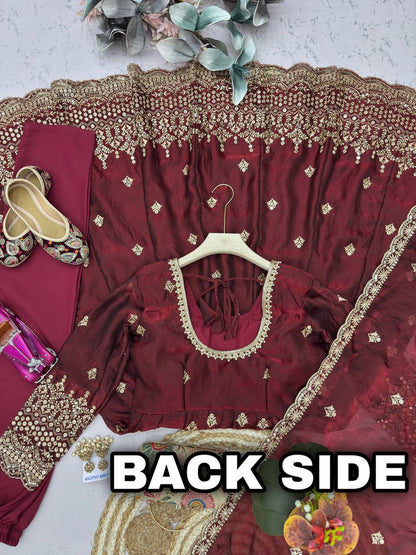 RangBhoomi Designer Party Wear Gown Set — Two-Tone Fandy Silk Embroidered with Pearl & Sequins