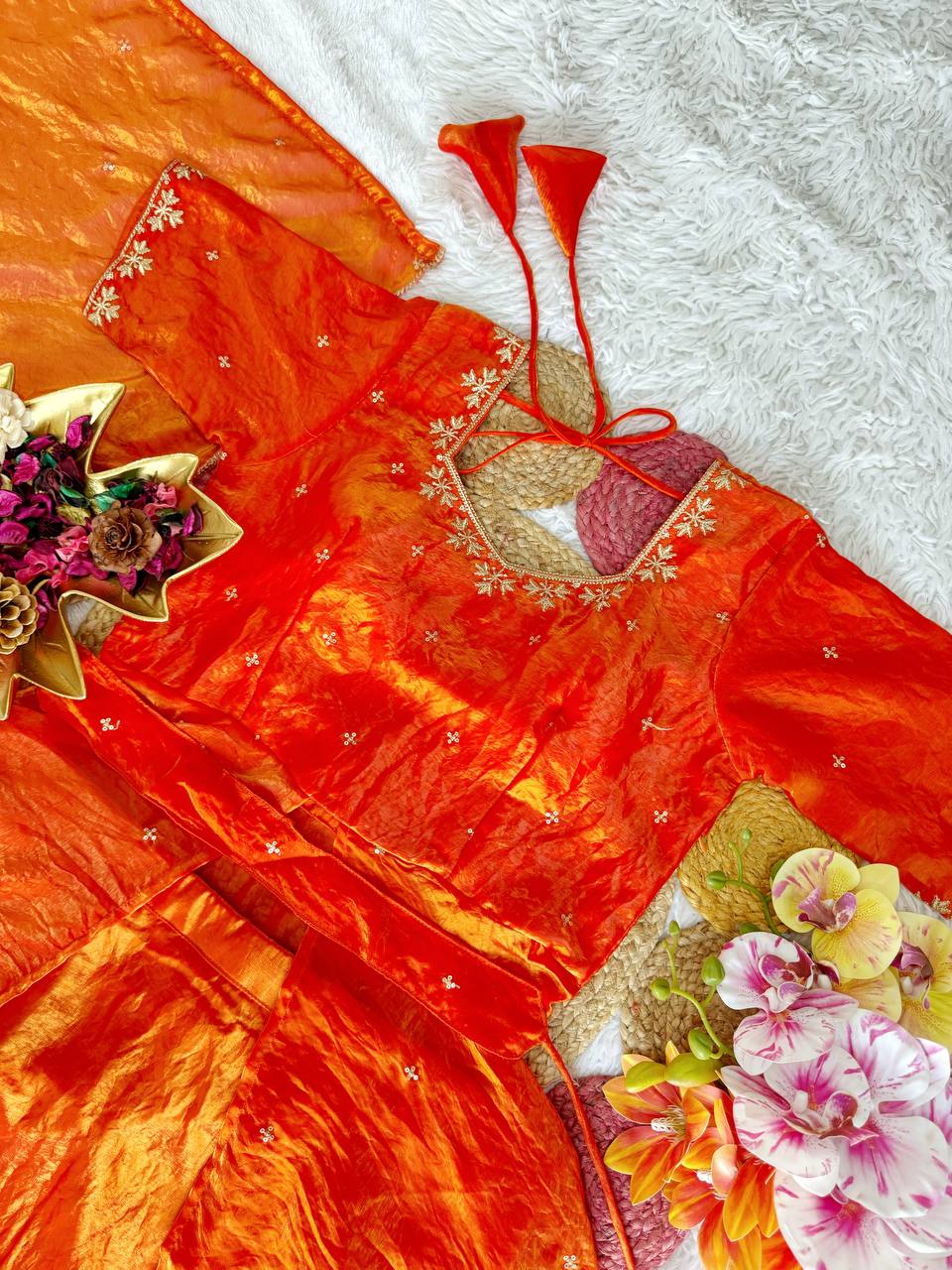 RangBhoomi Heavy Space Silk Double-Frill Lehenga Choli Set — Sequined Embroidery, Ready-to-Ship Rakshabandhan Special