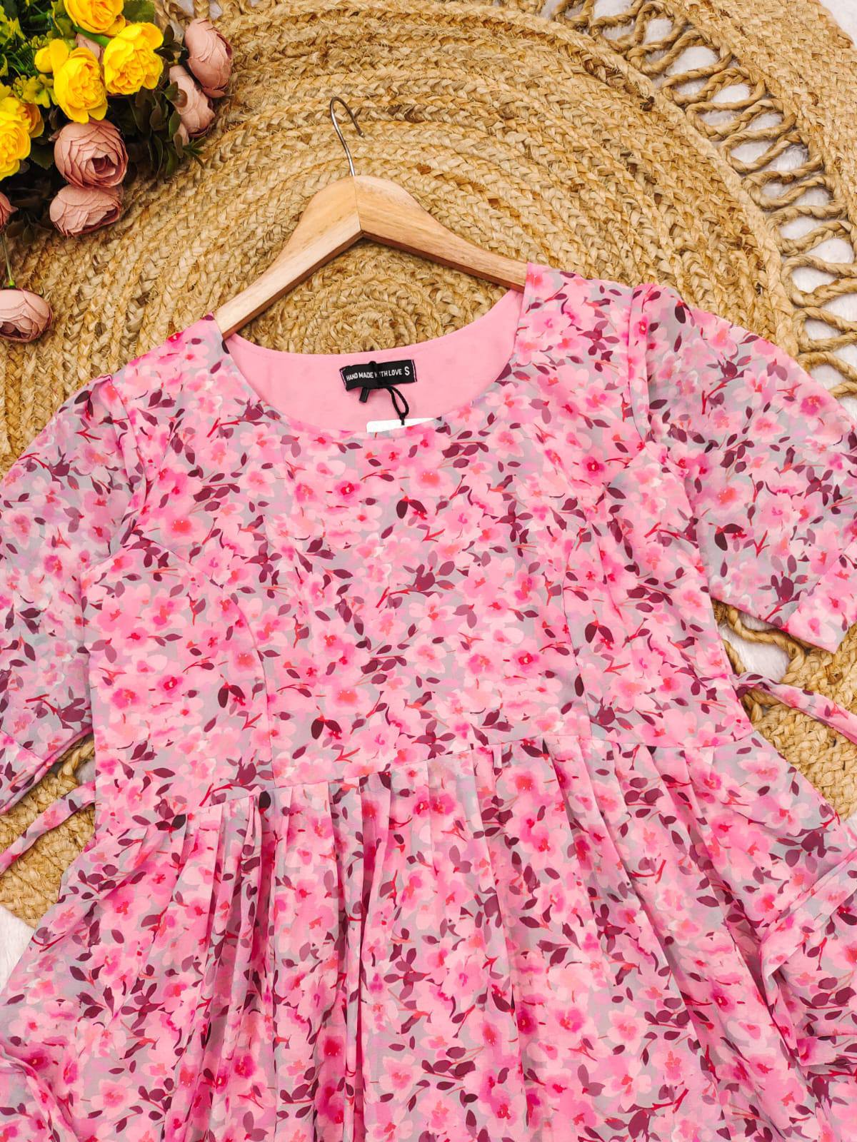 Rosy Retro Georgette Maxi Dress - Effortless Style