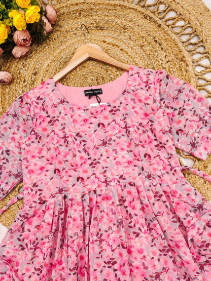 Rosy Retro Georgette Maxi Dress - Effortless Style