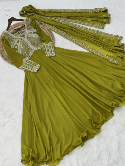 Premium Ready-to-Wear Georgette Gown and Dupatta Set with Luxurious Embroidery