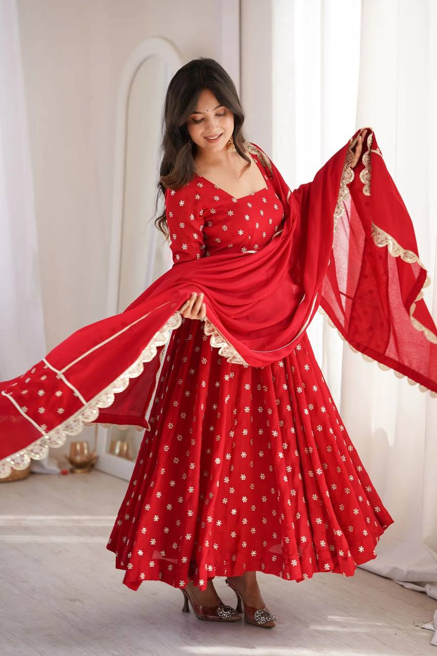 RangBhoomi Rakhi Special New Anarkali Suit - Heavy Chinon Silk with Sequins & Zari Embroidery, 50–52" Length