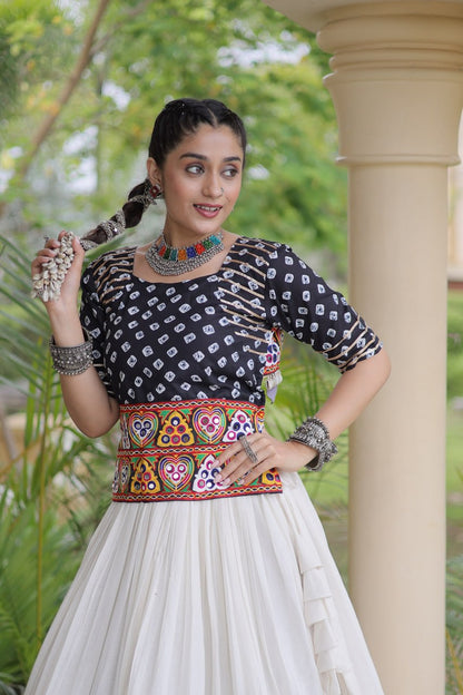 RangBhoomi Navratri Festive Lehenga Set - Cora Cotton & Bandhej Embroidered Blouse