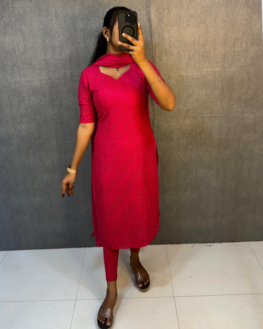 Premium Hakoba Cotton Kurti with Dupatta – 6 Vibrant Colors
