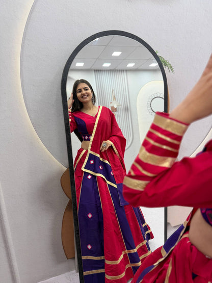 RangBhoomi Navratri Mirror-Work Roman Silk Lehenga Choli - 6+ Meter Flair