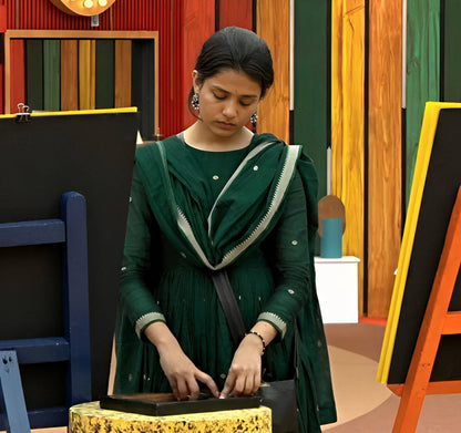 Elegant Handloom Cotton Gown with Matching Dupatta – Inspired by Bigg Boss Star Tanuja