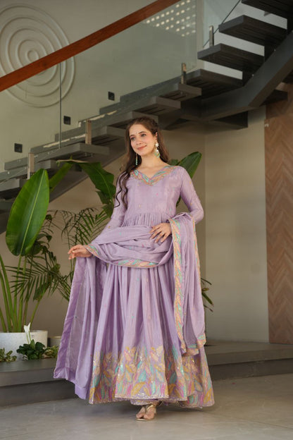 Embroidered Grace Gown & Dupatta – Luxe Fusion Wear for Modern Elegance
