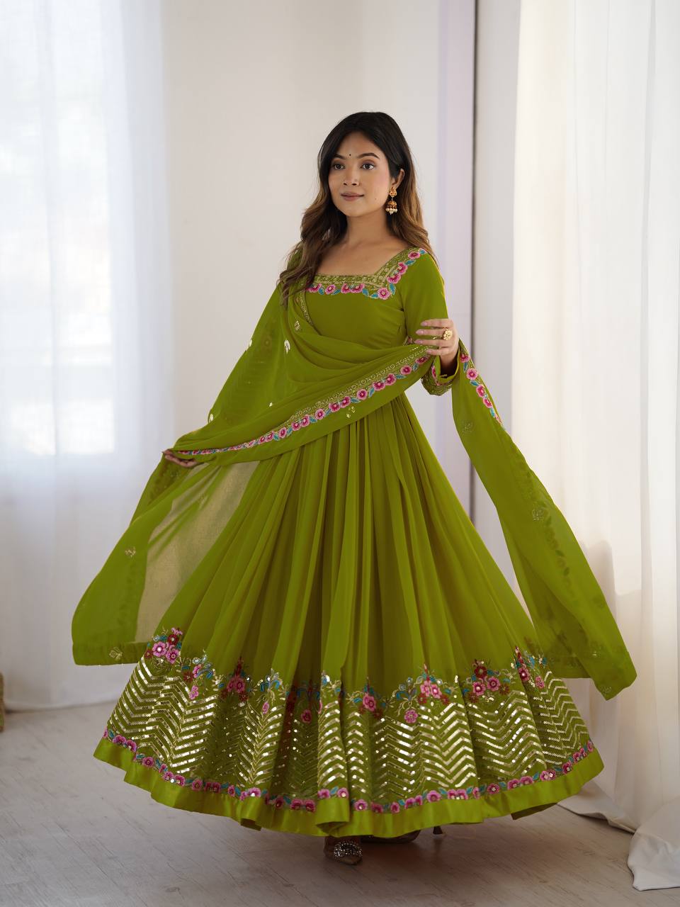 RangBhoomi Heavy Designer Party Gown with Embroidered Dupatta
