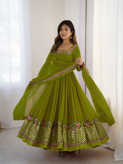RangBhoomi Heavy Designer Party Gown with Embroidered Dupatta