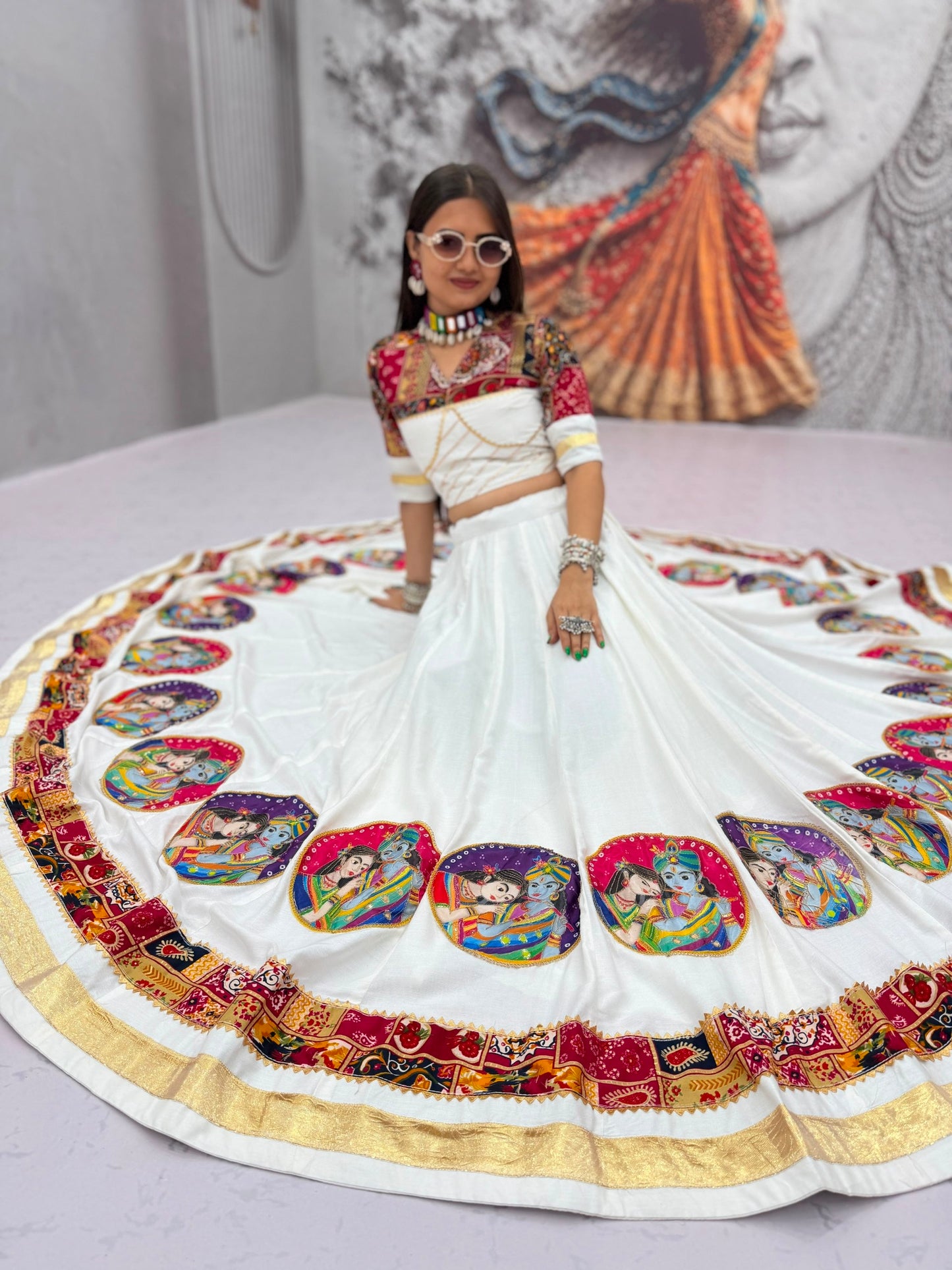 Pure Cotton 6-Meter Flair Lehenga Choli — Navratri Special, Fully Stitched with Cups