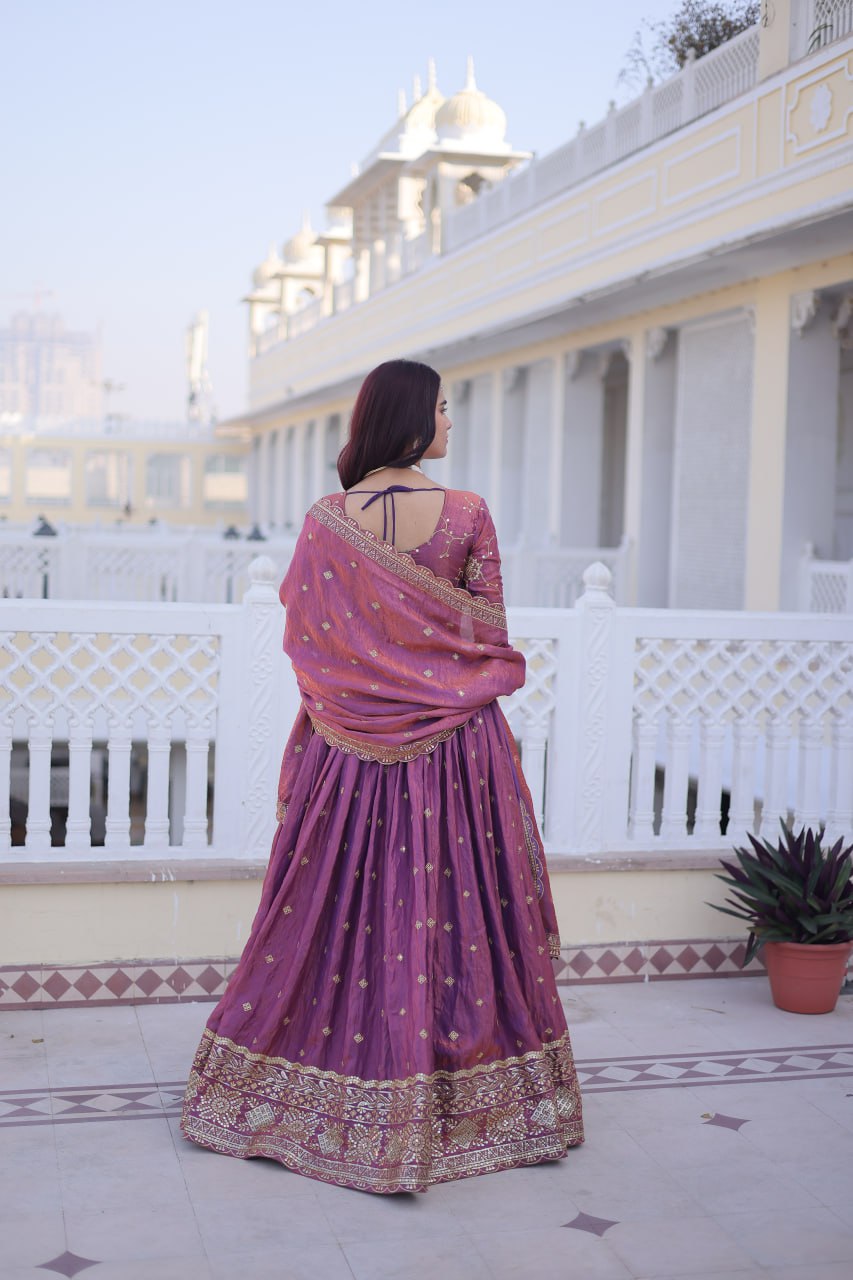 RangBhoomi Elegant Lehengha Choli Dupatta Set in YSL Silk with Sequins and Zari Embroidery