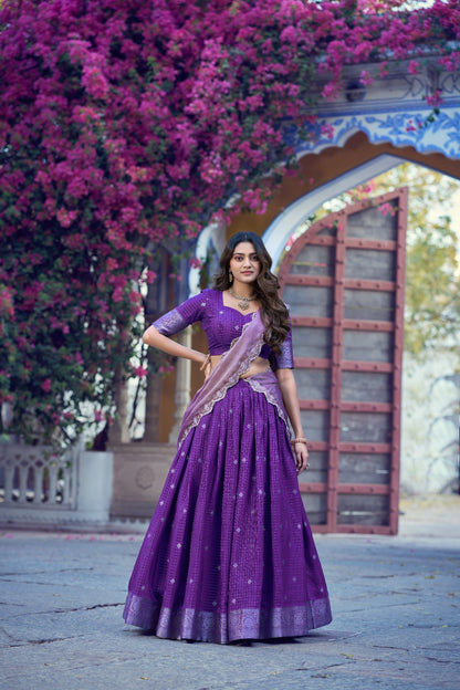 RangBhoomi Chinon Checks Langa Davani Lehenga Set