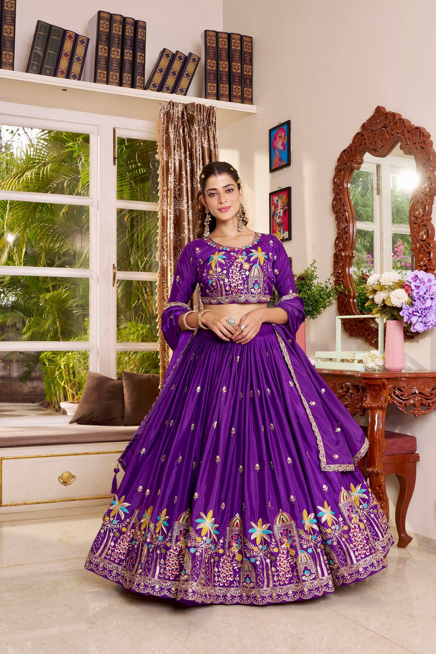 RangBhoomi Exquisite Wedding Lehenga Choli Set with Elegant Embroidery and Premium Crepe Silk