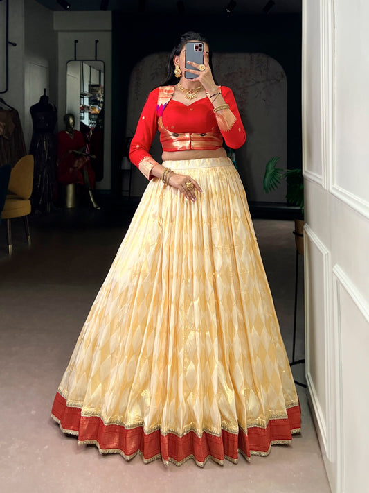 Paithani Duo: Elegant Two-Piece Jacquard Silk Co-Ord Set with Intricate Zari Weaving