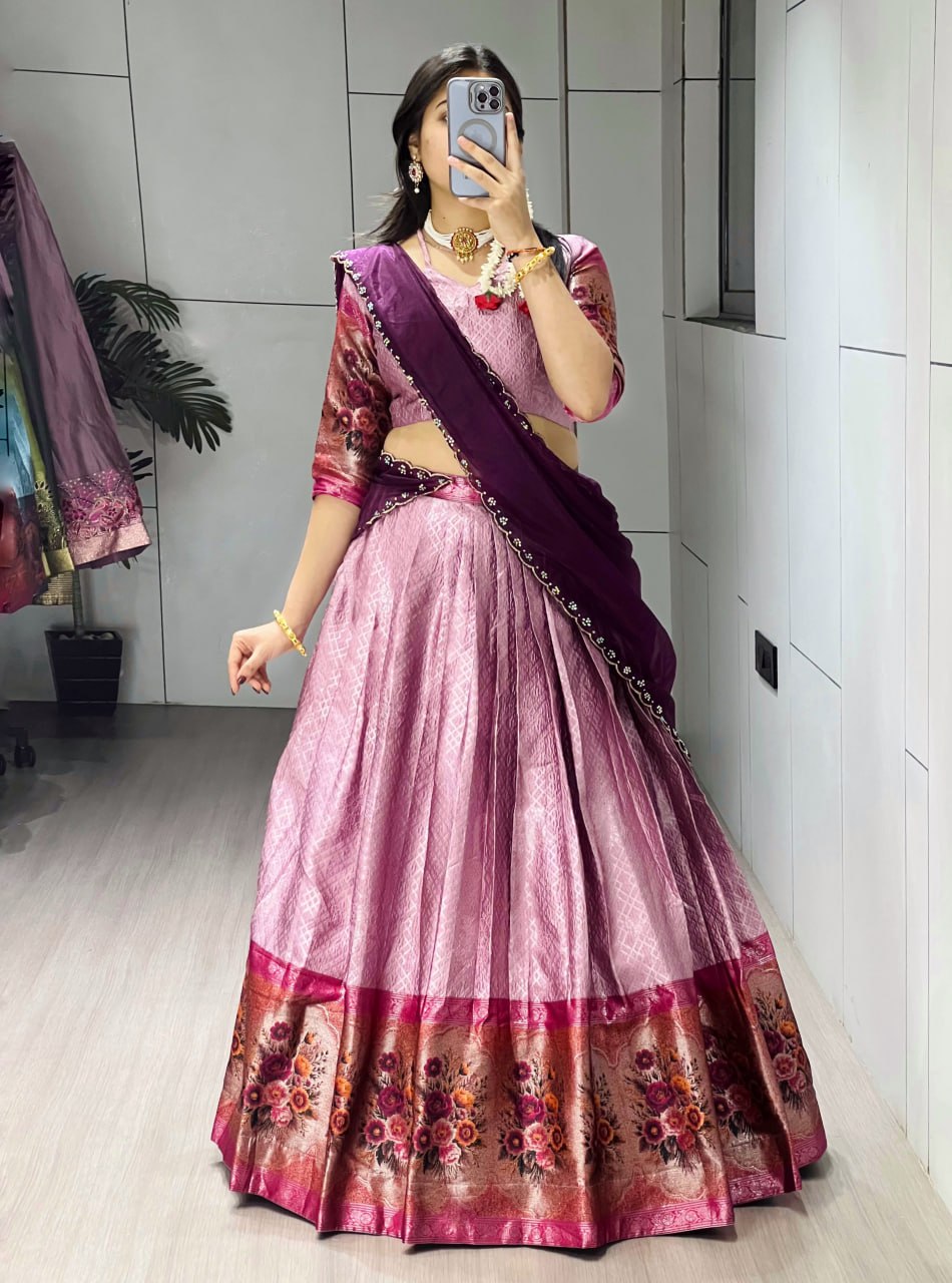 RangBhoomi New Arrival Silk Traditional Lehenga with Contrasting Dupatta
