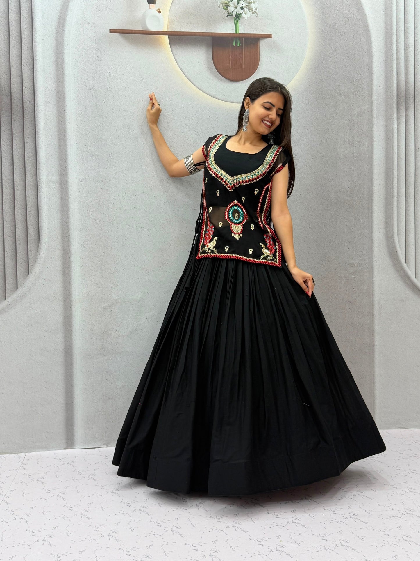 RangBhoomi Navratri Special Pure Khadi Cotton Lehenga Choli with 6m Flair — Fully Stitched
