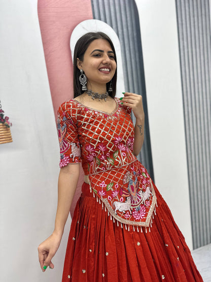 Elegant Wedding Lehenga Choli Set in Luxurious Vichitra Silk with Intricate Embroidery and Sequins