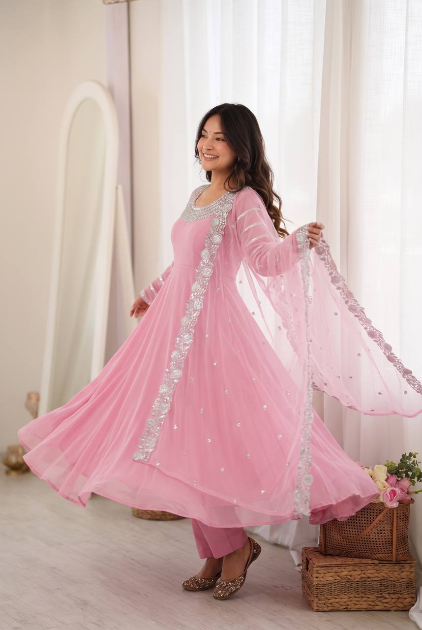 RangBhoomi Designer Heavy Fox Georgette Embroidered Party Gown Set - Elegant Festive Wear